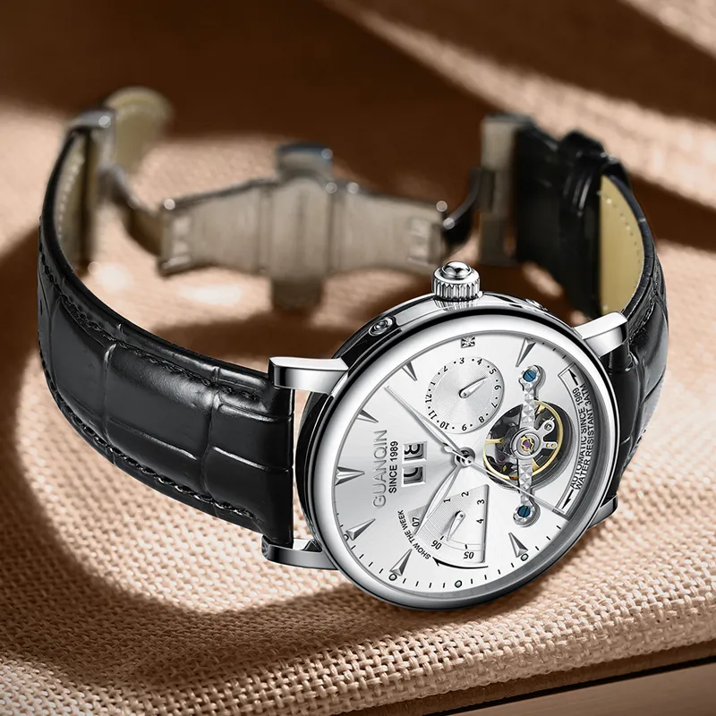 GUANQIN Collection Automatic Mechanical Movement Cow Leather Strap Watch Men's Watches Gray Dial-15