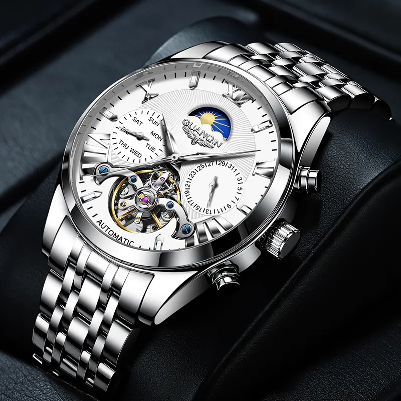 GUANQIN Ruidong Collection Automatic Mechanical Movement Steel Strap Watch Men's Watches White Dial-5