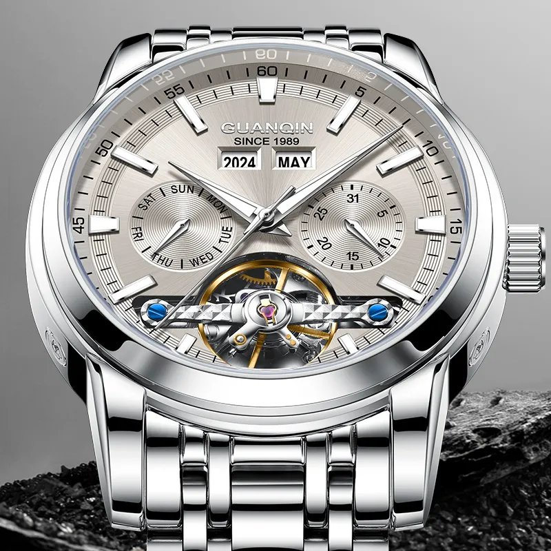 GUANQIN Mechanical Movement Stainless Steel Watchband Watch Men's Watches Gray Dial-7