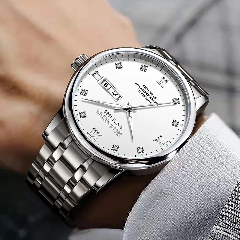 GUANQIN Automatic Mechanical Movement Stainless Steel Watchband Watch Men's Watches Black Dial-8