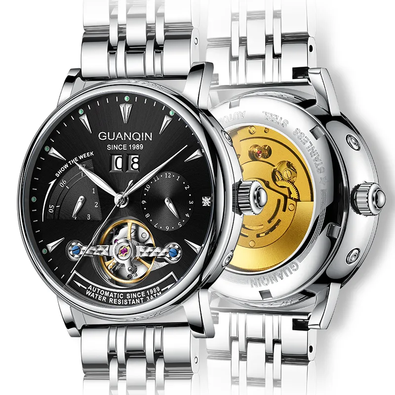 GUANQIN Collection Automatic Mechanical Movement Cow Leather Strap Watch Men's Watches Gray Dial-38