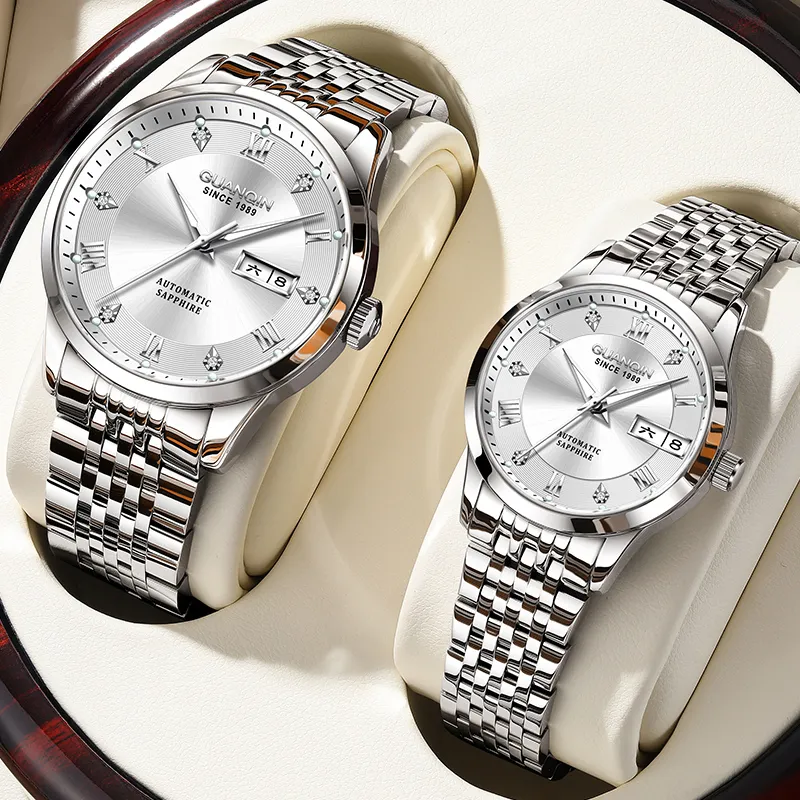 GUANQIN Beloved Collection Automatic Mechanical Movement Stainless Steel Watchband Watch Unisex White Dial-9