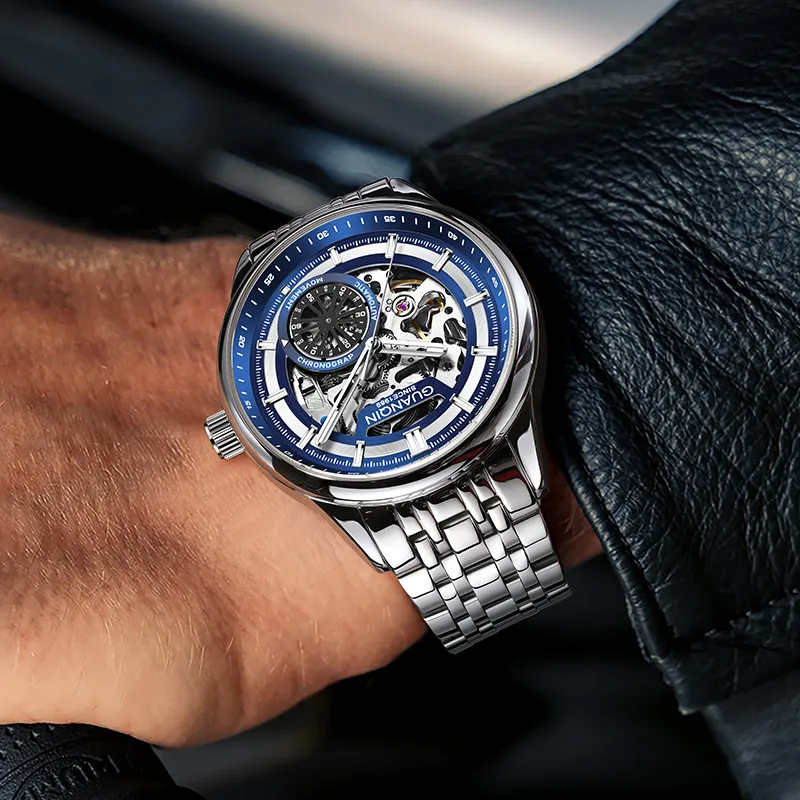 GUANQIN Spacetime Shuttle Automatic Mechanical Movement Stainless Steel Watchband Watch Men's Watches Blue Dial-7