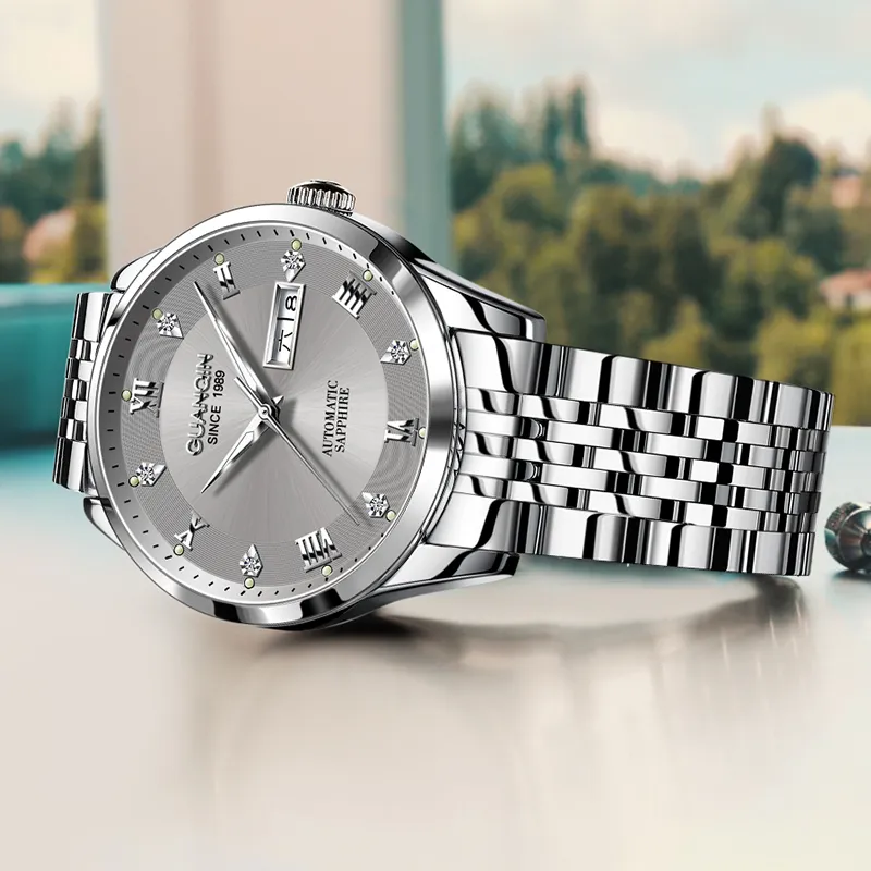 GUANQIN Automatic Mechanical Movement Stainless Steel Strap Watch Men's Watches Gray Dial-2