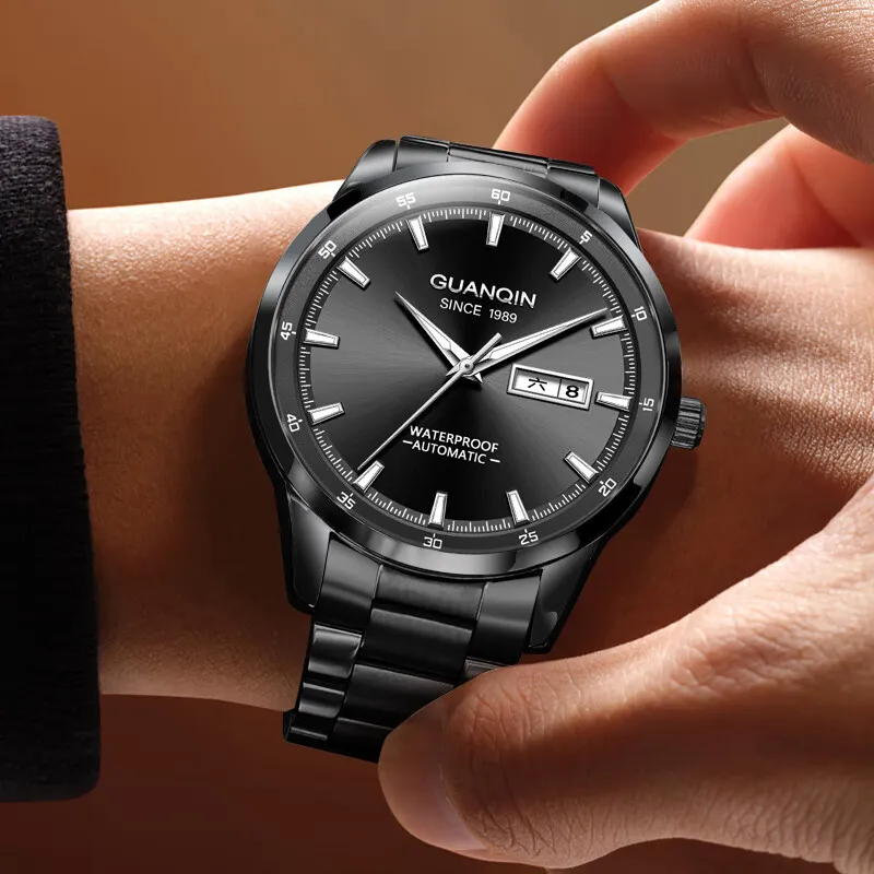 GUANQIN Automatic Mechanical Movement Stainless Steel Watchband Watch Men's Watches Black Dial-28