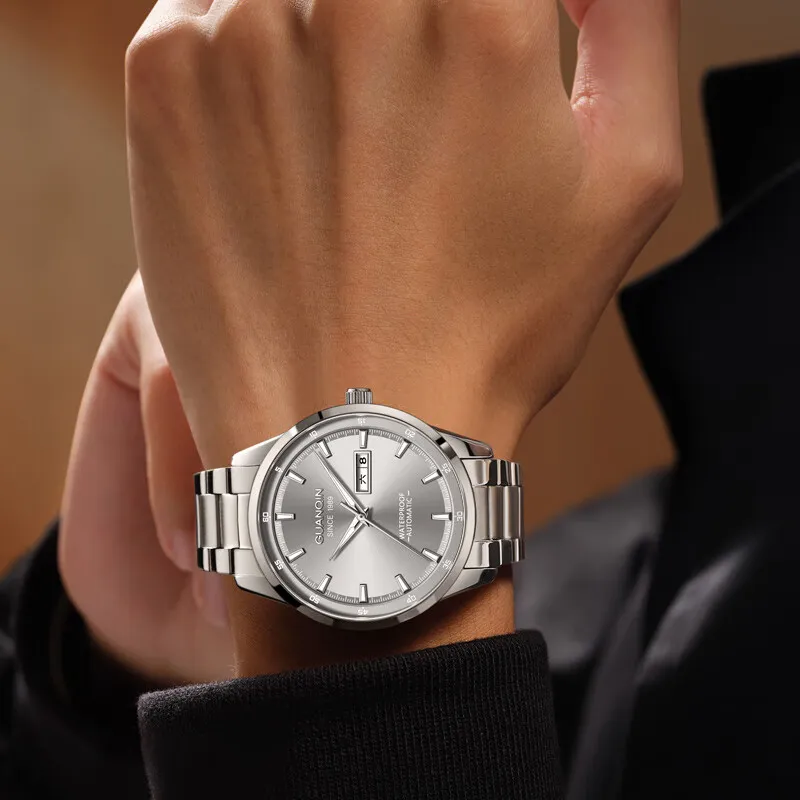 GUANQIN Automatic Mechanical Movement Stainless Steel Watchband Watch Men's Watches Black Dial-8
