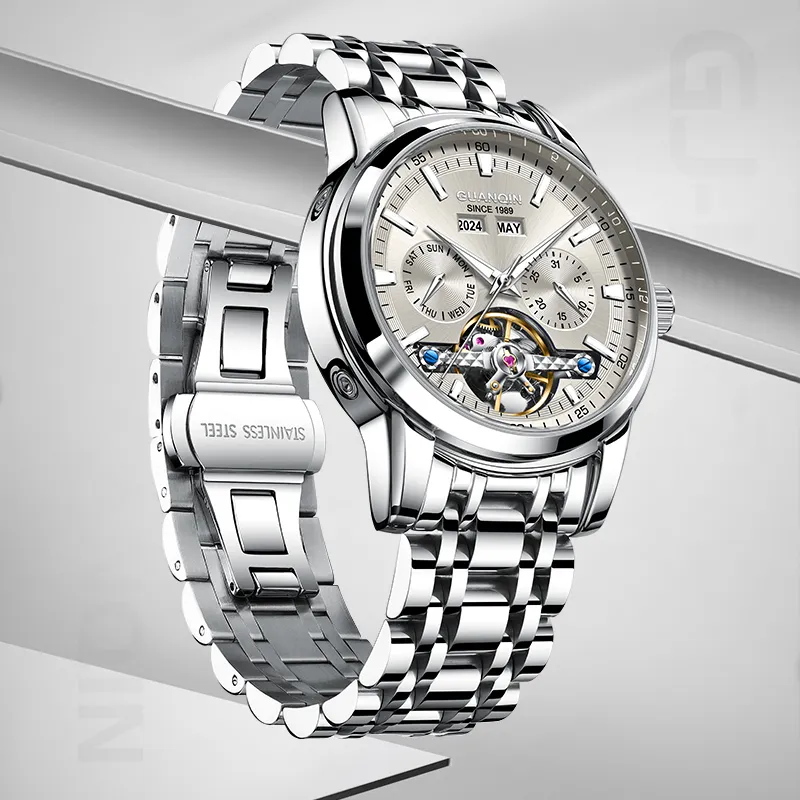 GUANQIN Mechanical Movement Stainless Steel Watchband Watch Men's Watches Gray Dial-8