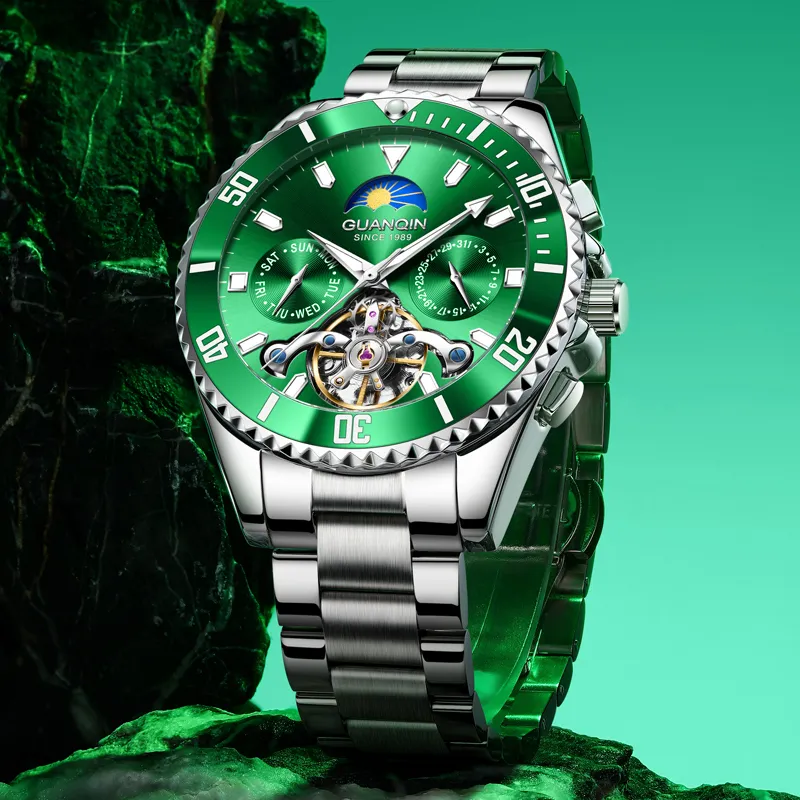GUANQIN Submariner Collection Automatic Mechanical Movement Stainless Steel Watchband Watch Men's Watches Green Dial-8