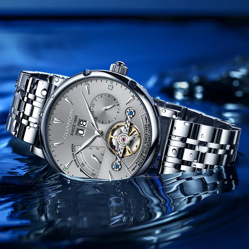 GUANQIN Collection Automatic Mechanical Movement Cow Leather Strap Watch Men's Watches Gray Dial-23