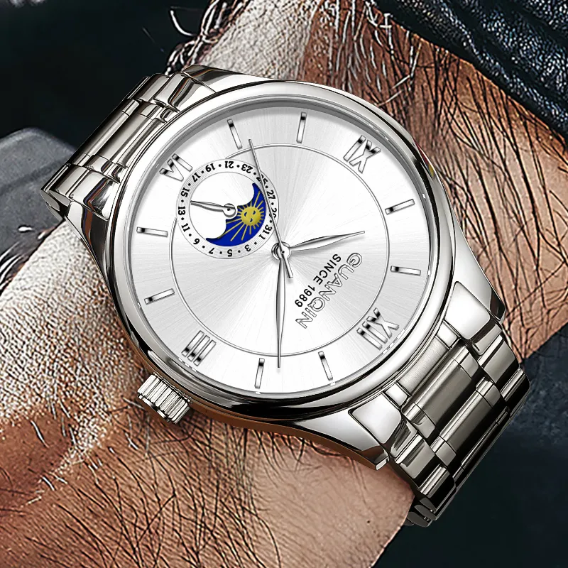 GUANQIN Master Collection Mechanical Movement Stainless Steel Watchband Watch Men's Watches White Dial-12