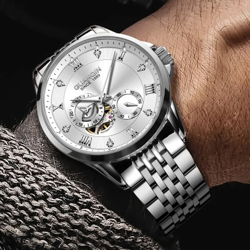 GUANQIN Super Player Collection Mechanical Movement Steel Strap Watch Men's Watches White Dial-2