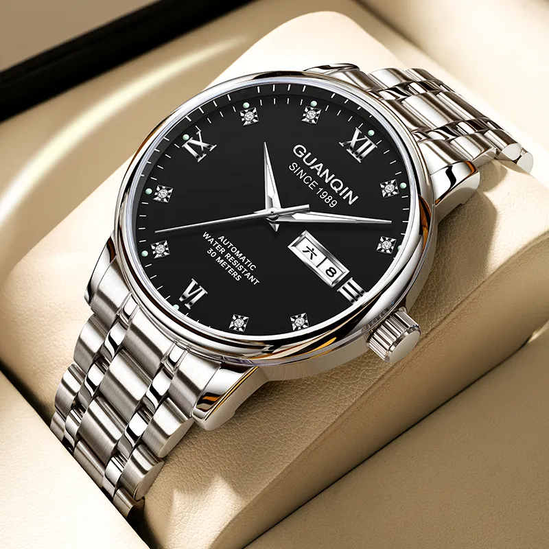 GUANQIN Automatic Mechanical Movement Stainless Steel Watchband Watch Men's Watches Black Dial-1