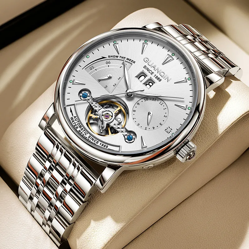 GUANQIN Collection Automatic Mechanical Movement Cow Leather Strap Watch Men's Watches Gray Dial-31