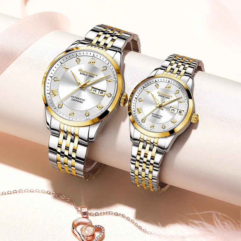 GUANQIN Beloved Collection Automatic Mechanical Movement Stainless Steel Watchband Watch Unisex White Dial-21