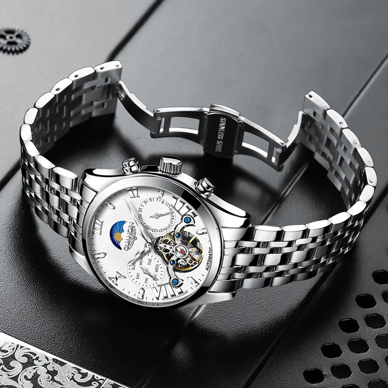 GUANQIN Ruidong Collection Automatic Mechanical Movement Steel Strap Watch Men's Watches White Dial-6