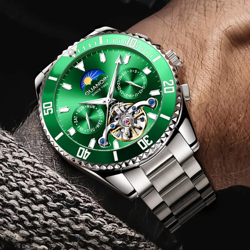 GUANQIN Submariner Collection Automatic Mechanical Movement Stainless Steel Watchband Watch Men's Watches Green Dial-7