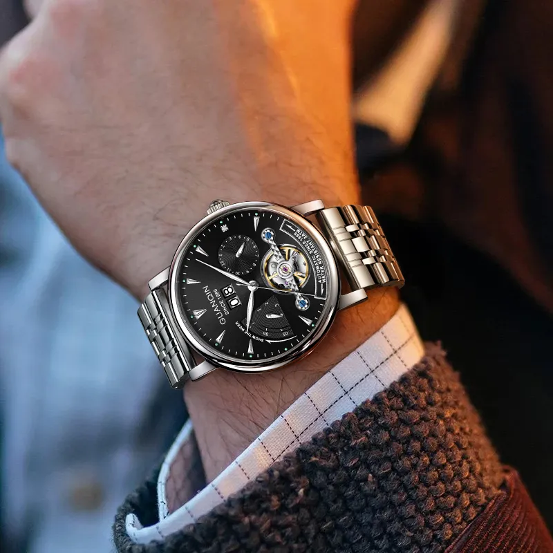 GUANQIN Collection Automatic Mechanical Movement Cow Leather Strap Watch Men's Watches Gray Dial-35