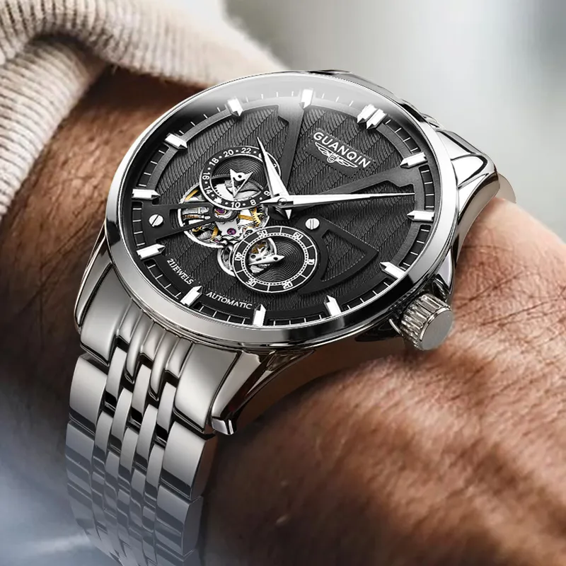 GUANQIN Super Player Collection Automatic Mechanical Movement Stainless Steel Watchband Watch Men's Watches Black Dial-4