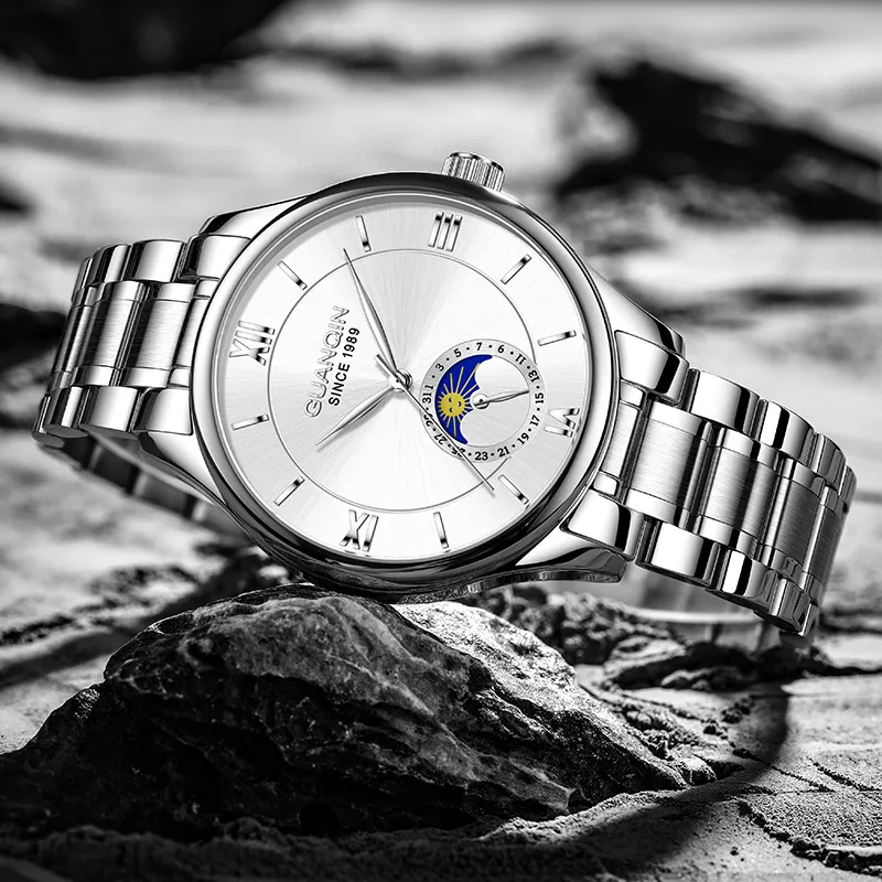 GUANQIN Master Collection Mechanical Movement Stainless Steel Watchband Watch Men's Watches White Dial-9