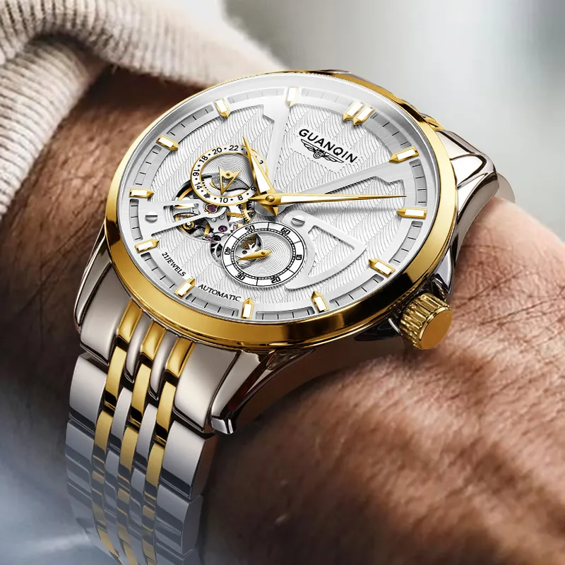 GUANQIN Super Player Collection Automatic Mechanical Movement Stainless Steel Watchband Watch Men's Watches Black Dial-16
