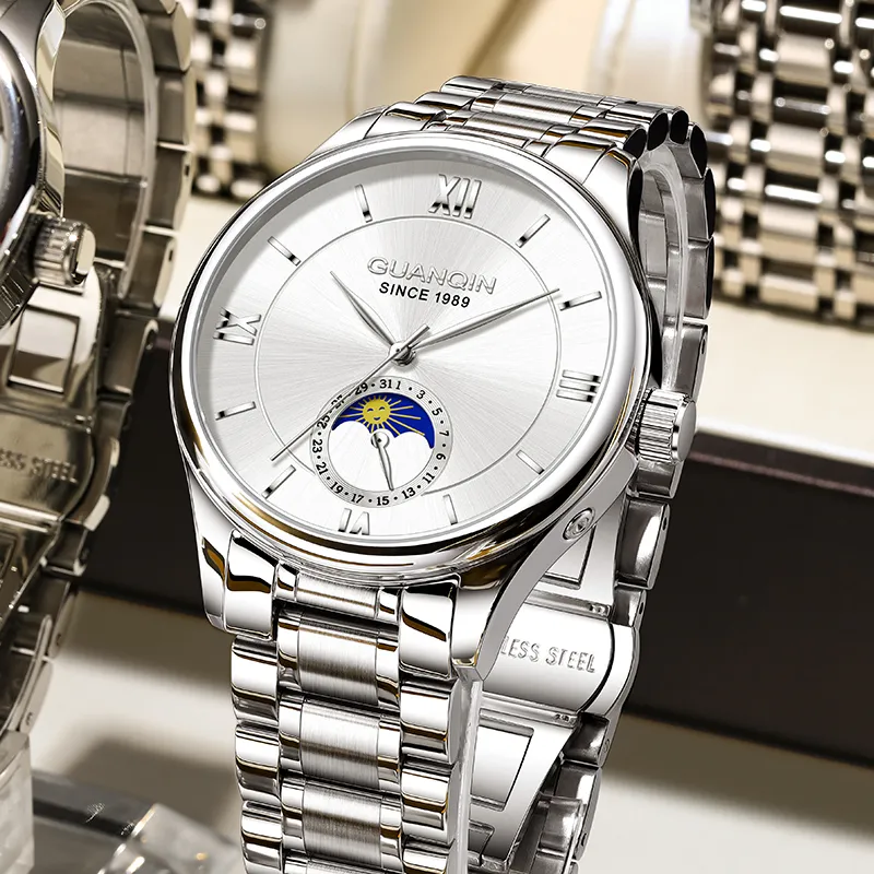 GUANQIN Master Collection Mechanical Movement Stainless Steel Watchband Watch Men's Watches White Dial-11