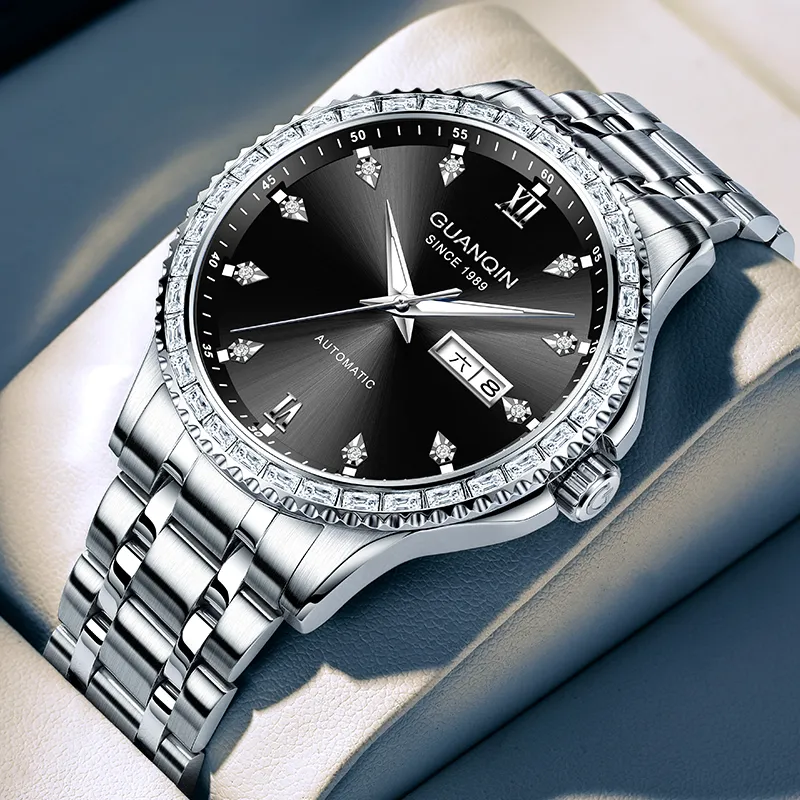 GUANQIN Automatic Mechanical Movement Stainless Steel Watchband Watch Men's Watches Black Dial-2