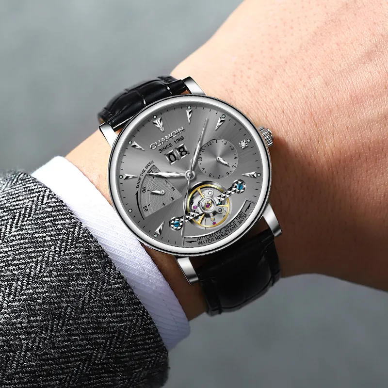 GUANQIN Collection Automatic Mechanical Movement Cow Leather Strap Watch Men's Watches Gray Dial-6