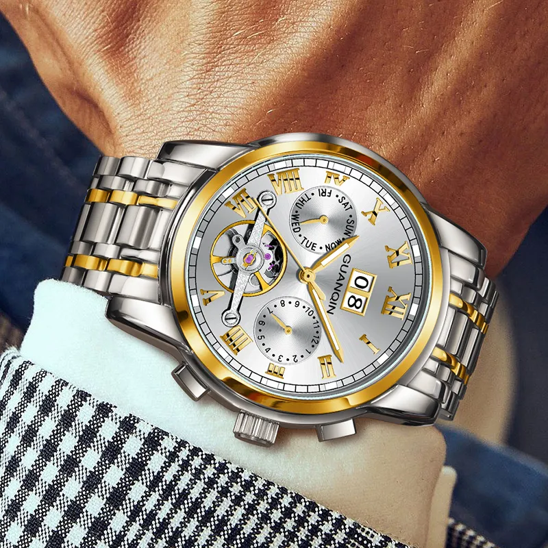 GUANQIN Automatic Mechanical Movement Stainless Steel Watchband Watch Men's Watches Black Dial-22