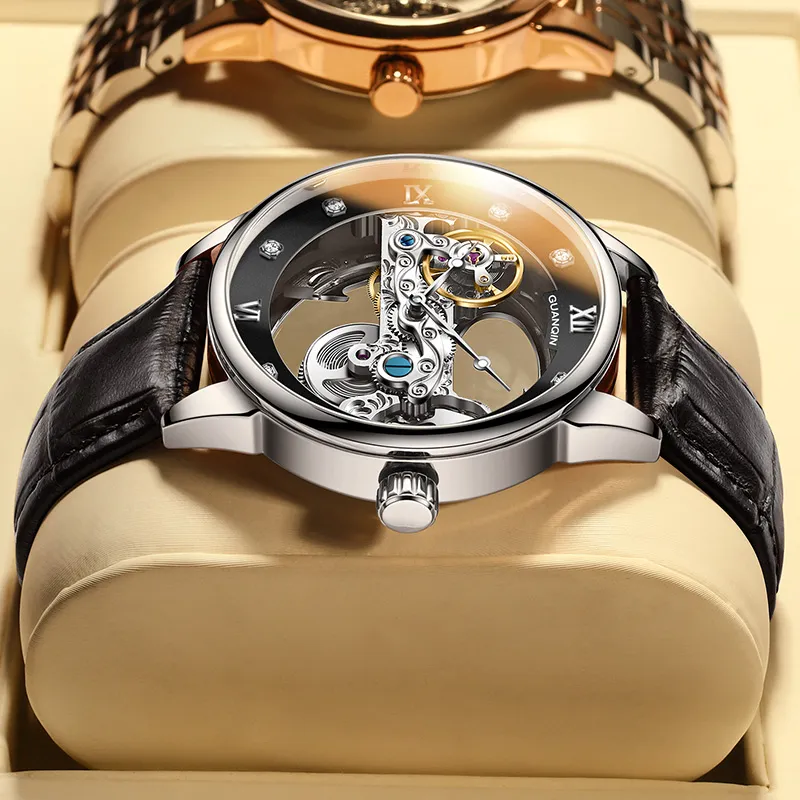 GUANQIN Automatic Mechanical Movement Cow Leather Strap Watch Men's Watches White Dial-19