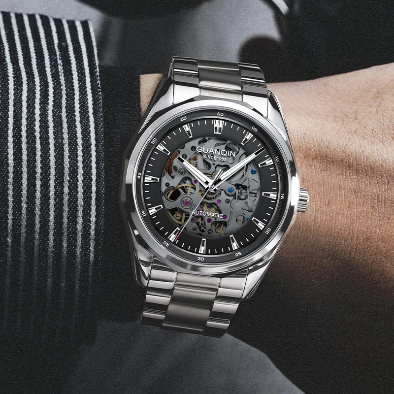 GUANQIN Automatic Mechanical Movement Stainless Steel Watchband Watch Men's Watches Black Dial-1