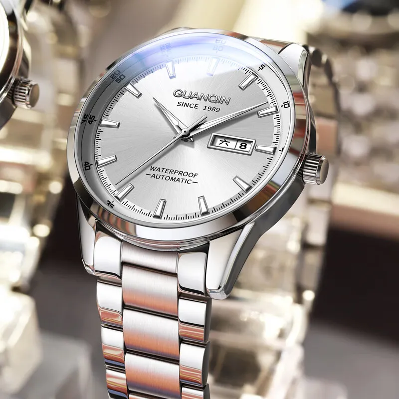 GUANQIN Automatic Mechanical Movement Stainless Steel Watchband Watch Men's Watches Black Dial-16