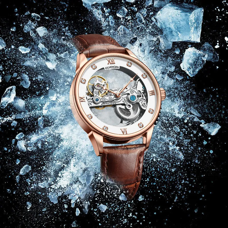 GUANQIN Automatic Mechanical Movement Cow Leather Strap Watch Men's Watches White Dial-4