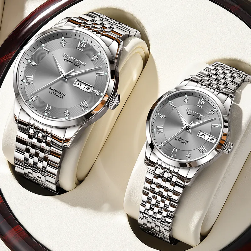 GUANQIN Beloved Collection Automatic Mechanical Movement Stainless Steel Watchband Watch Unisex White Dial-1