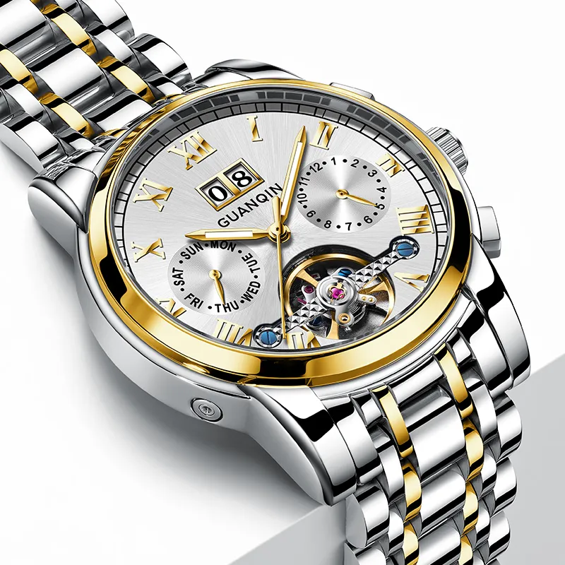 GUANQIN Automatic Mechanical Movement Stainless Steel Watchband Watch Men's Watches Black Dial-19