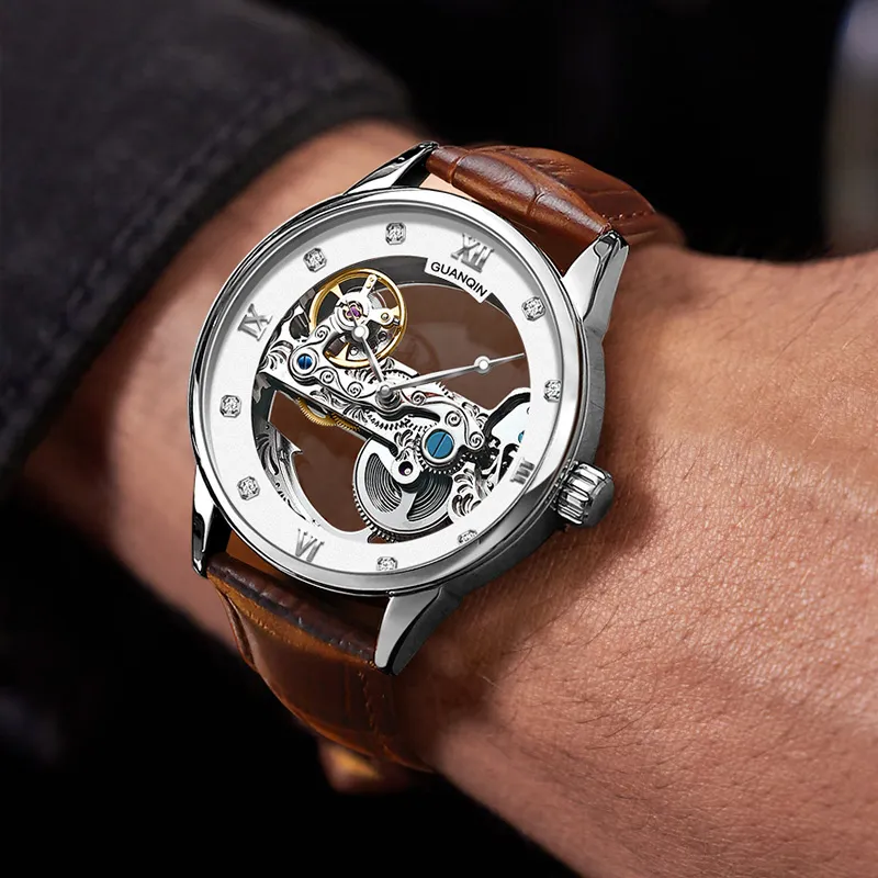 GUANQIN Automatic Mechanical Movement Cow Leather Strap Watch Men's Watches White Dial-15