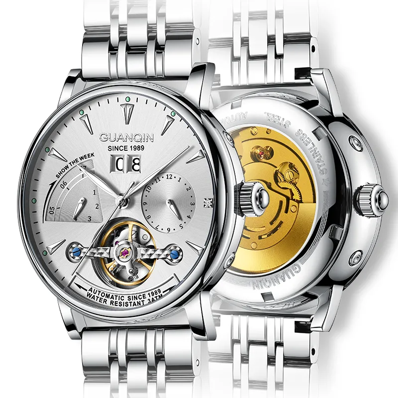 GUANQIN Collection Automatic Mechanical Movement Cow Leather Strap Watch Men's Watches Gray Dial-30
