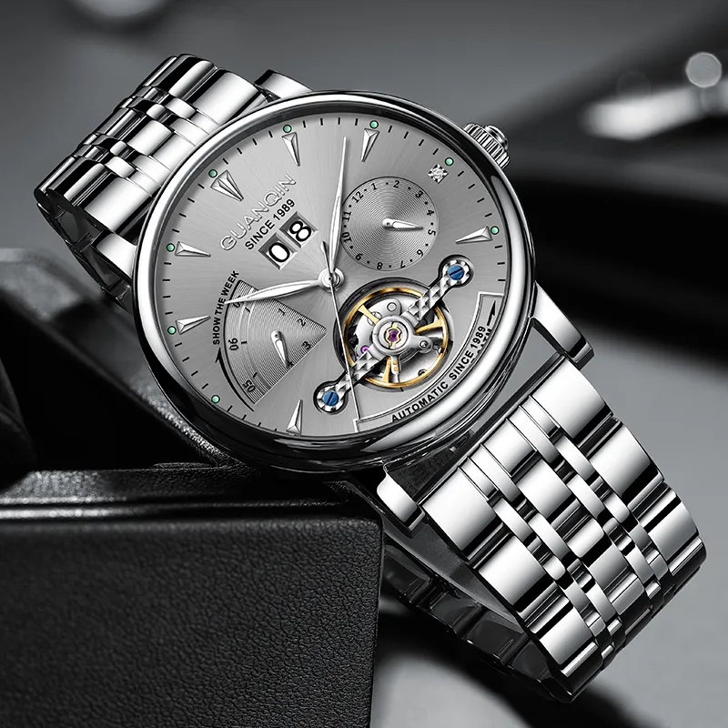 GUANQIN Collection Automatic Mechanical Movement Cow Leather Strap Watch Men's Watches Gray Dial-24