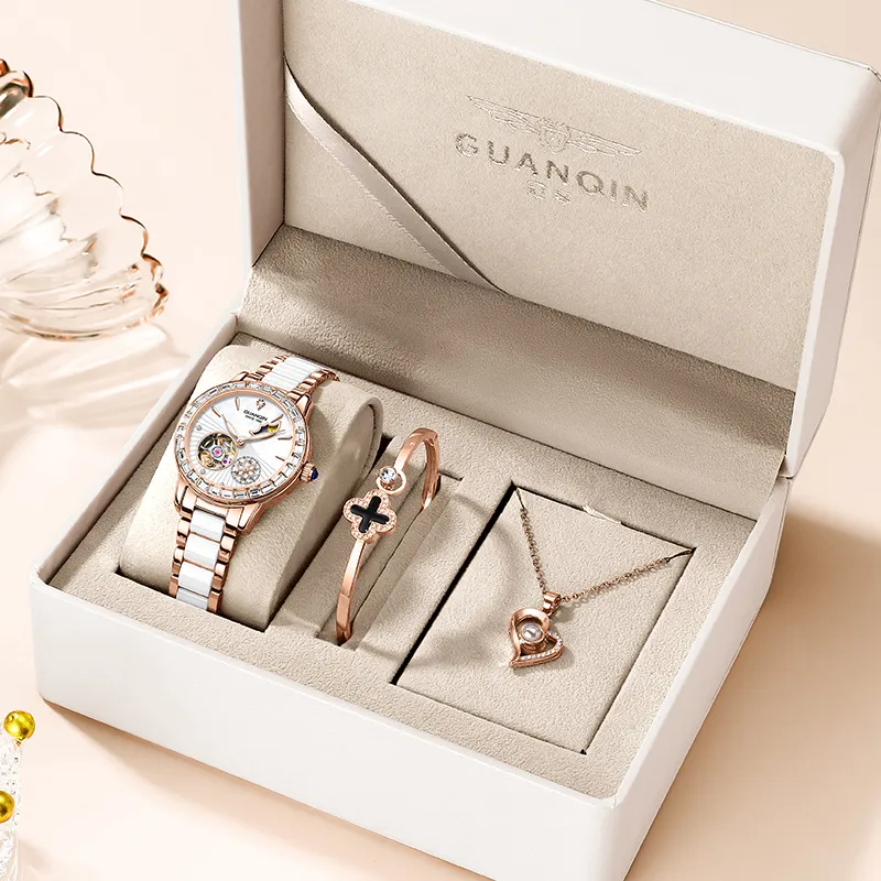 GUANQIN Automatic Mechanical Movement Ceramic Strap Watch Women's Watch White Dial-1