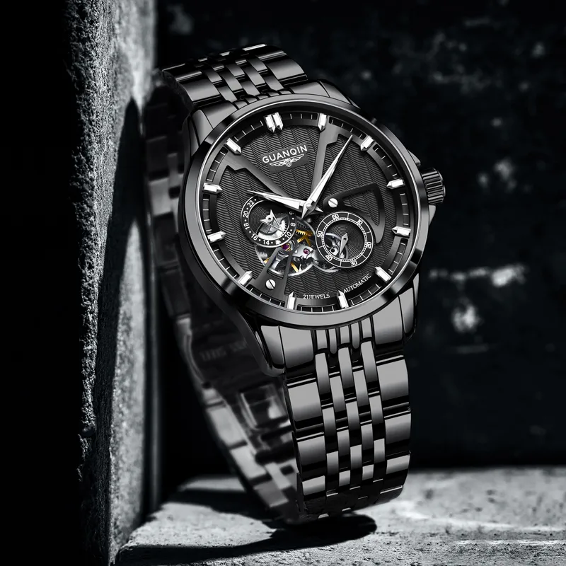 GUANQIN Super Player Collection Automatic Mechanical Movement Stainless Steel Watchband Watch Men's Watches Black Dial-21