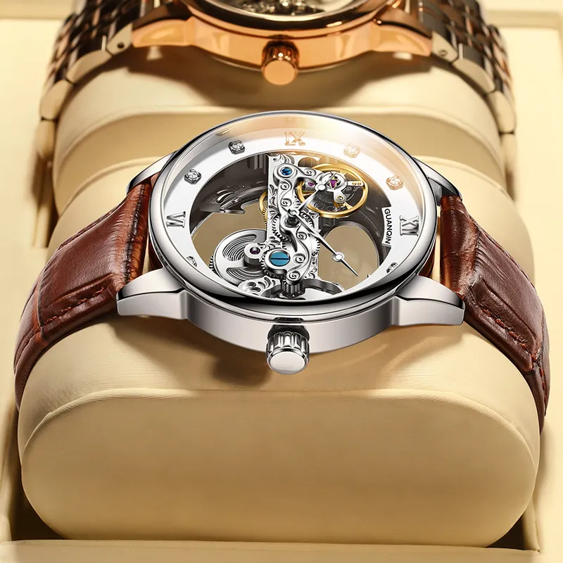 GUANQIN Automatic Mechanical Movement Cow Leather Strap Watch Men's Watches White Dial-13