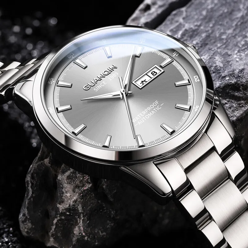 GUANQIN Automatic Mechanical Movement Stainless Steel Watchband Watch Men's Watches Black Dial-7