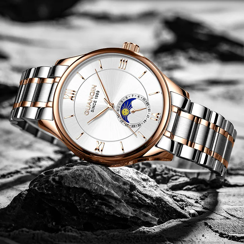 GUANQIN Master Collection Mechanical Movement Stainless Steel Watchband Watch Men's Watches White Dial-3