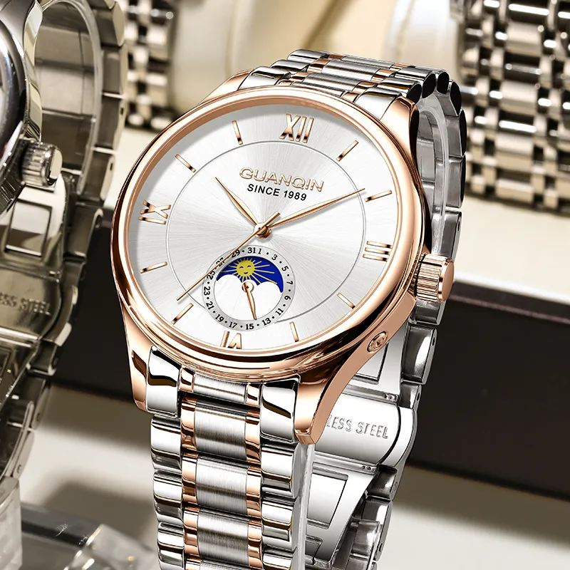 GUANQIN Master Collection Mechanical Movement Stainless Steel Watchband Watch Men's Watches White Dial-1