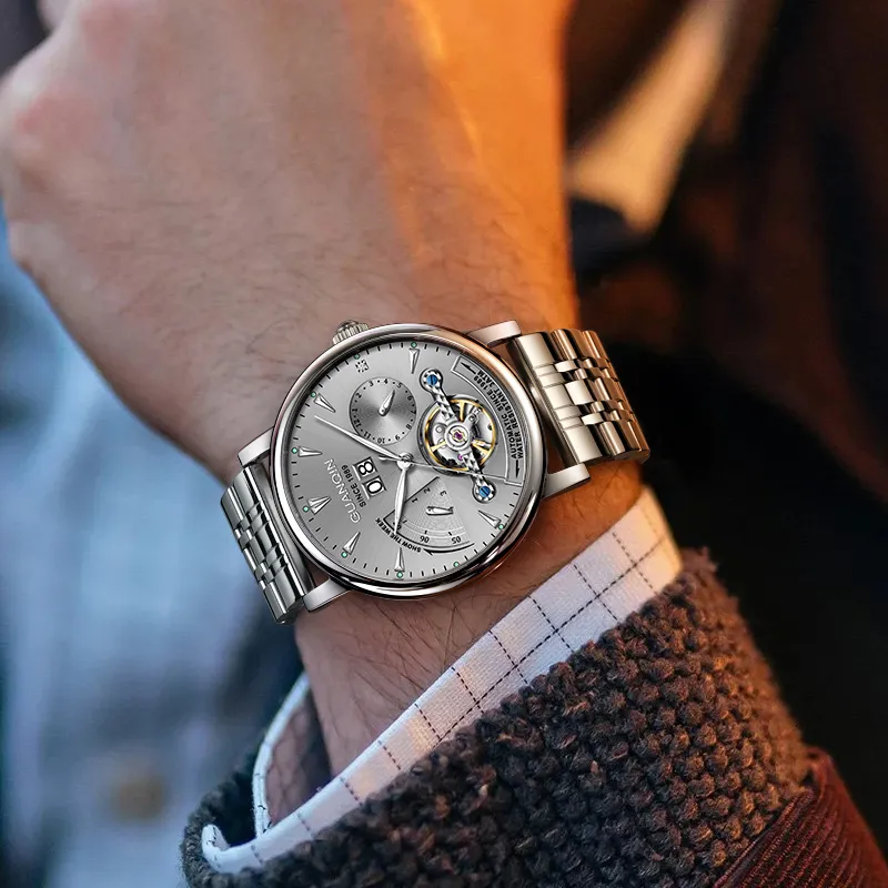 GUANQIN Collection Automatic Mechanical Movement Cow Leather Strap Watch Men's Watches Gray Dial-22