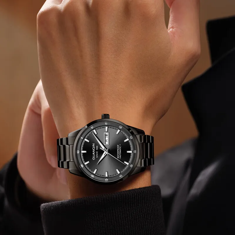 GUANQIN Automatic Mechanical Movement Stainless Steel Watchband Watch Men's Watches Black Dial-26