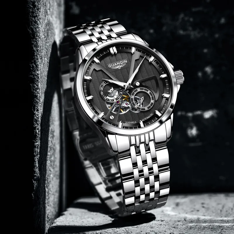 GUANQIN Super Player Collection Automatic Mechanical Movement Stainless Steel Watchband Watch Men's Watches Black Dial-3