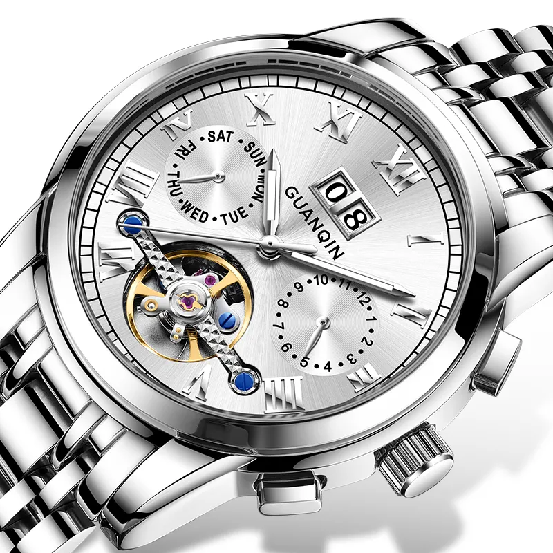 GUANQIN Automatic Mechanical Movement Stainless Steel Watchband Watch Men's Watches Black Dial-2