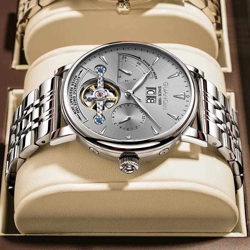 GUANQIN Collection Automatic Mechanical Movement Cow Leather Strap Watch Men's Watches Gray Dial-19