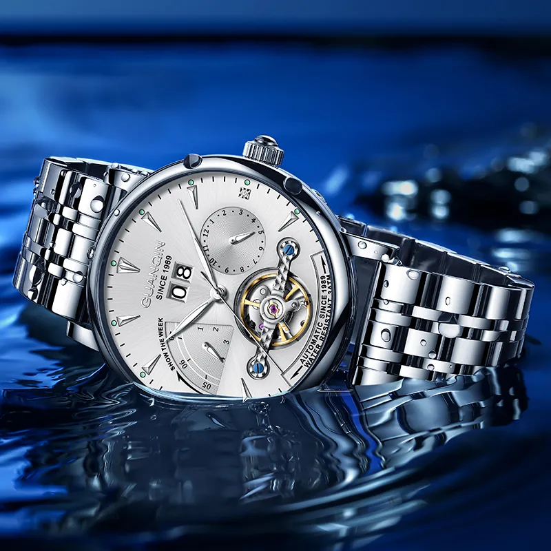 GUANQIN Collection Automatic Mechanical Movement Cow Leather Strap Watch Men's Watches Gray Dial-32