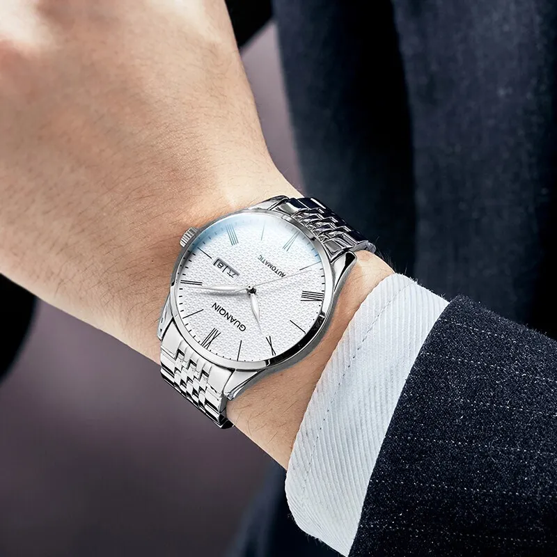 GUANQIN Automatic Mechanical Movement Stainless Steel Watchband Watch Men's Watches White Dial-2